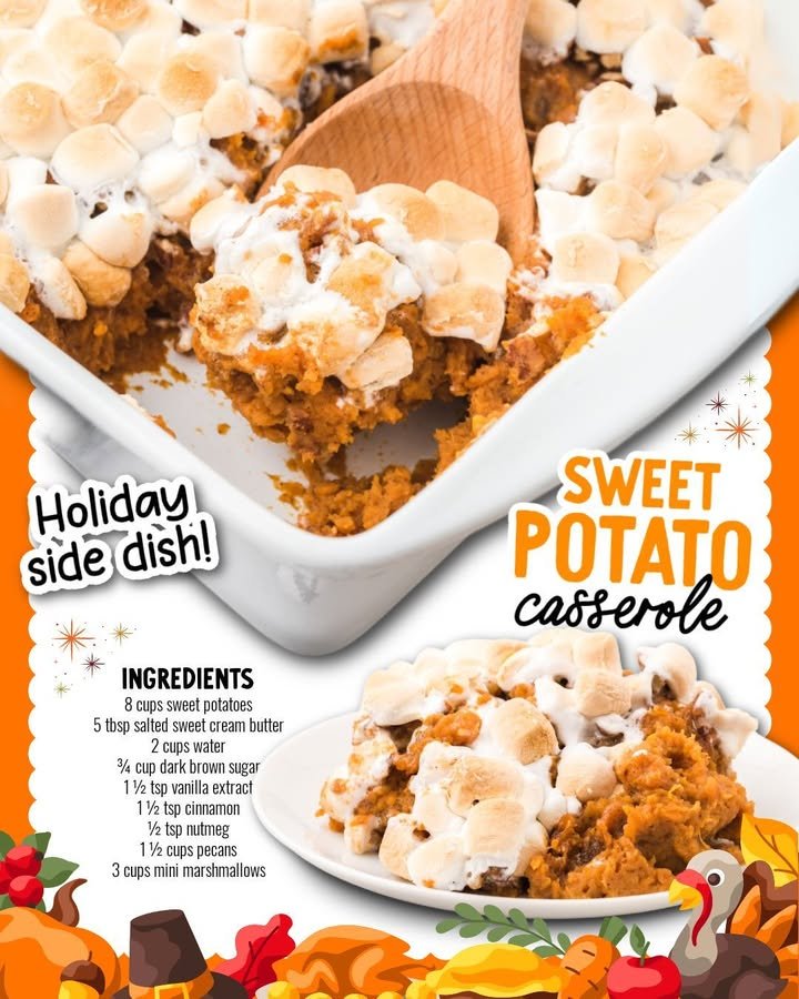 Creamy Sweet Potatoes with Pecans and Marshmallows