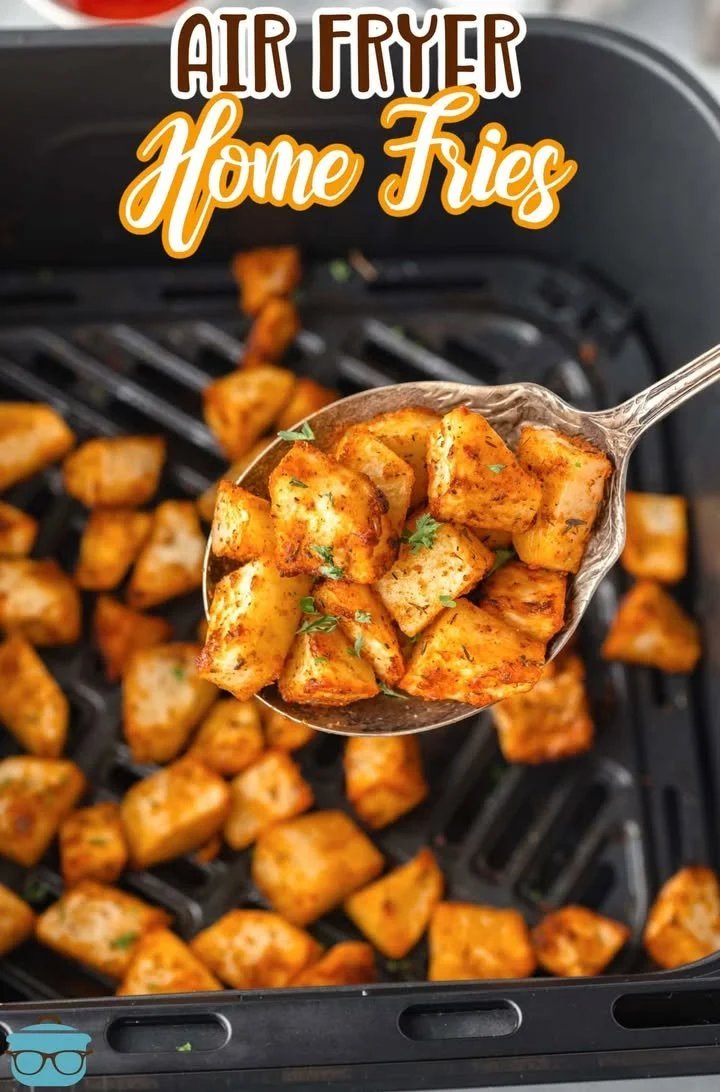 Air Fryer Home Fries Crispy air fryer home fries served in a bowl with herbs