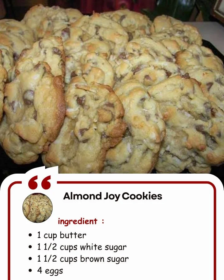 Almond Joy Cookies Batch of homemade Almond Joy Cookies with chocolate and coconut topping