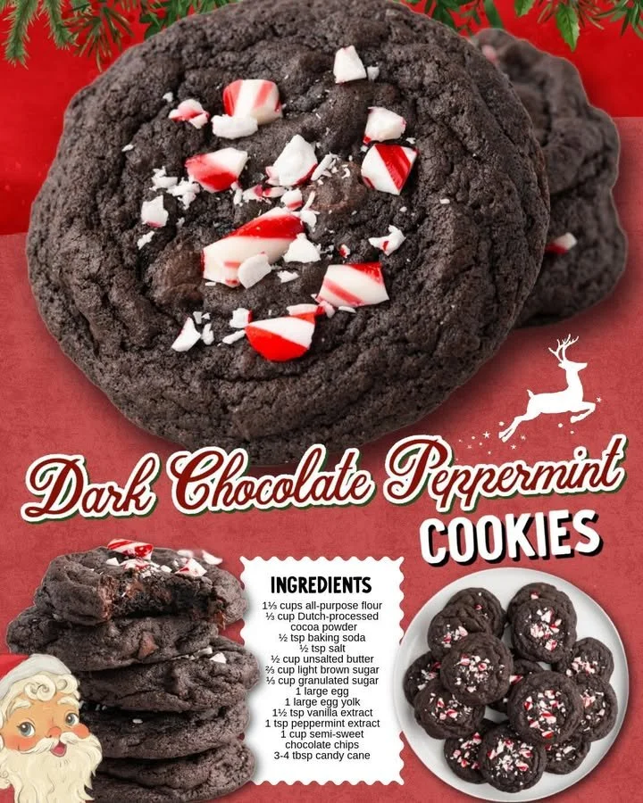 Freshly baked Chocolate Peppermint Cookies on a plate