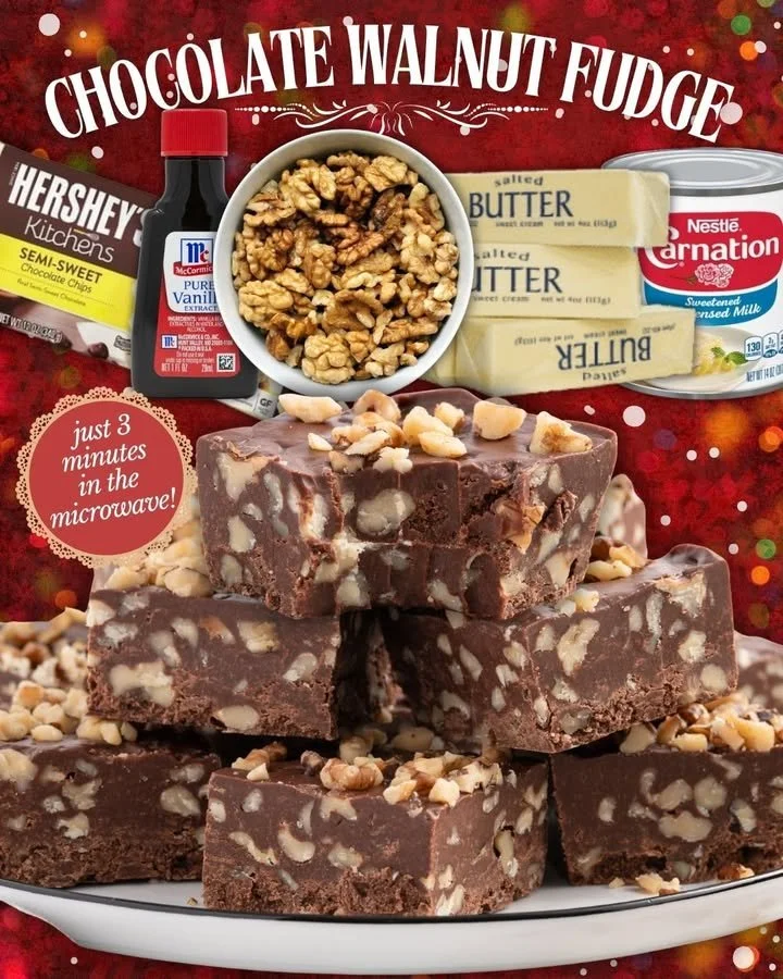 Delicious homemade Chocolate Walnut Fudge with rich chocolate and walnut pieces