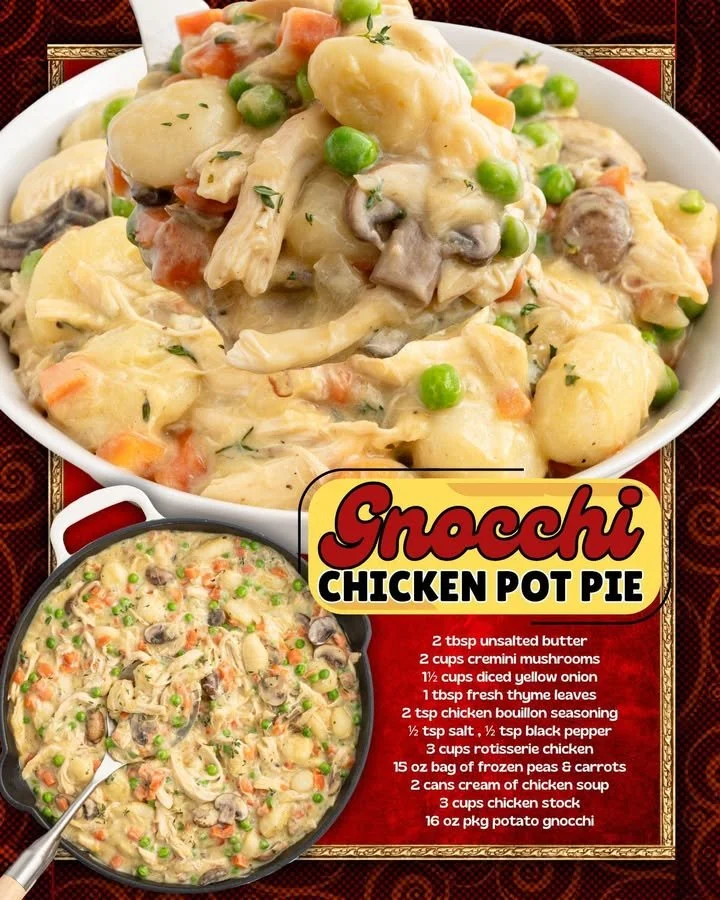 Delicious Gnocchi Chicken Pot Pie served in a golden brown crust