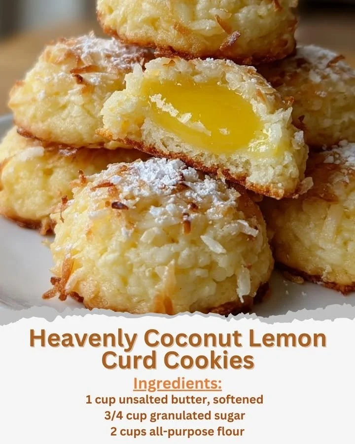 Heavenly Coconut Lemon Curd Cookies Heavenly coconut lemon curd cookies with citrus zest and coconut flakes.