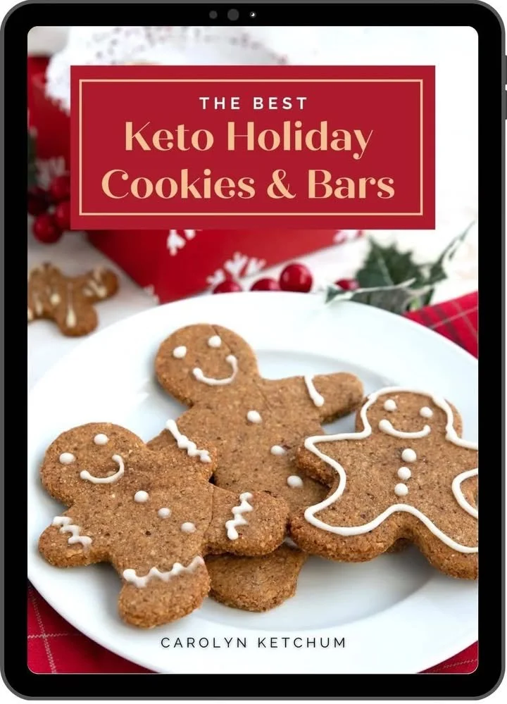 In the spirit of Black Friday, I've put my Keto Holiday Cookies e-book on sale! Only $4.49 until December 3rd. Keto Holiday Cookies e-book cover with festive decorations