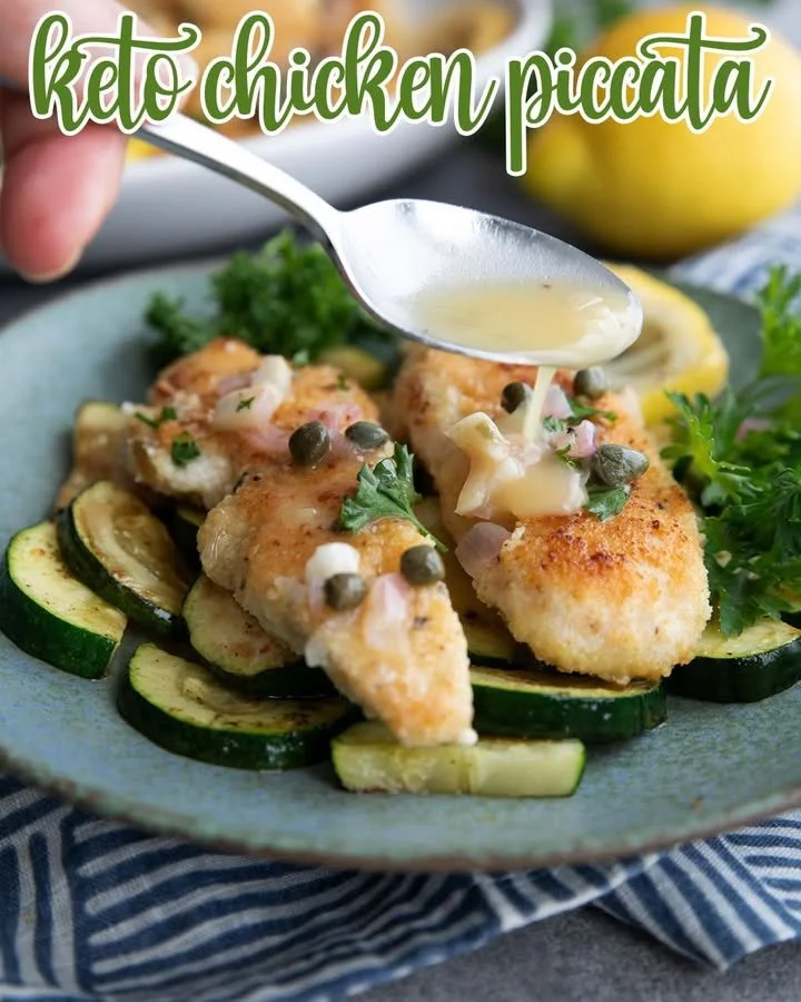 Delicious Keto Chicken Piccata with lemon and capers on a plate
