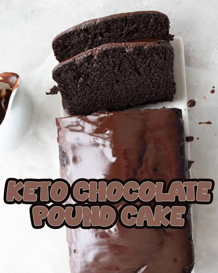 Deliciously moist Keto Chocolate Pound Cake slice on a white plate