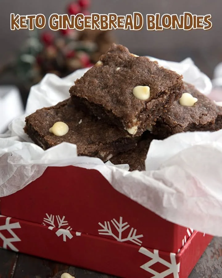 Keto Gingerbread Blondies Delicious Keto Gingerbread Blondies stacked on a plate