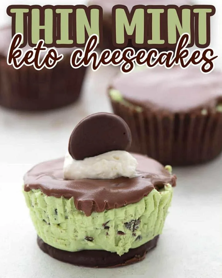 Keto Thin Mint Mini Cheesecakes Keto Thin Mint Mini Cheesecakes on a plate