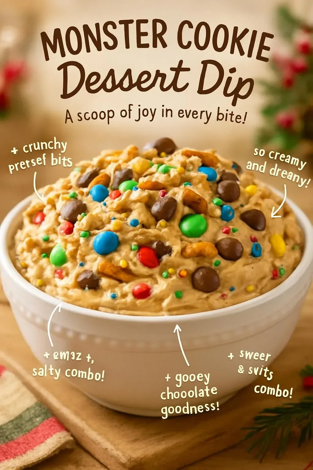 Monster Cookie Dessert Dip Monster Cookie Dessert Dip served with colorful cookies and snacks