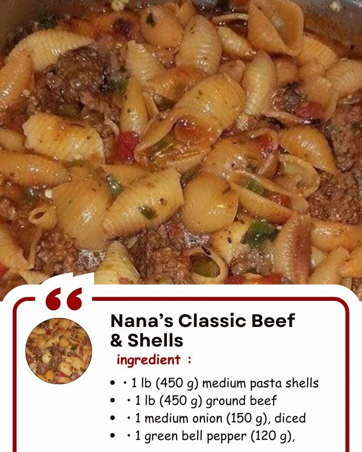 Nana's Classic Beef & Shells Delicious bowl of Nana's classic beef & shells, a comforting family recipe.