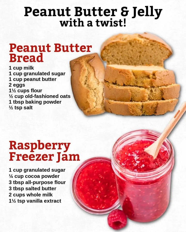 Peanut Butter Bread with Raspberry Freezer Jam Homemade peanut butter bread served with raspberry freezer jam
