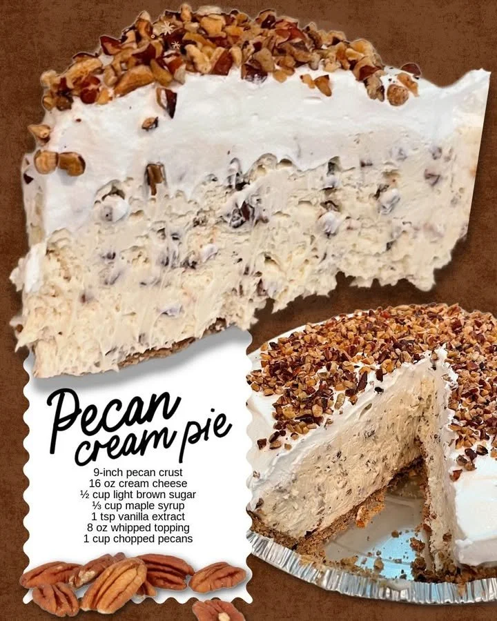 Pecan Cream Pie Delicious pecan cream pie topped with whipped cream and pecan nuts