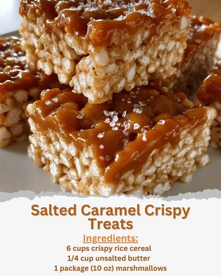 Salted Caramel Crispy Treats Homemade salted caramel crispy treats on a plate
