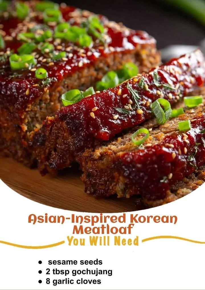 Asian-Inspired Korean Meatloaf Asian-inspired Korean meatloaf served with vegetables and sauce