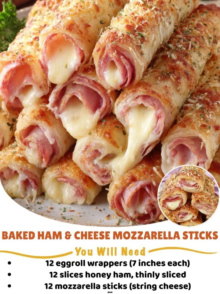 Baked Ham & Cheese Mozzarella Sticks Delicious Baked Ham & Cheese Mozzarella Sticks served as an appetizing snack.
