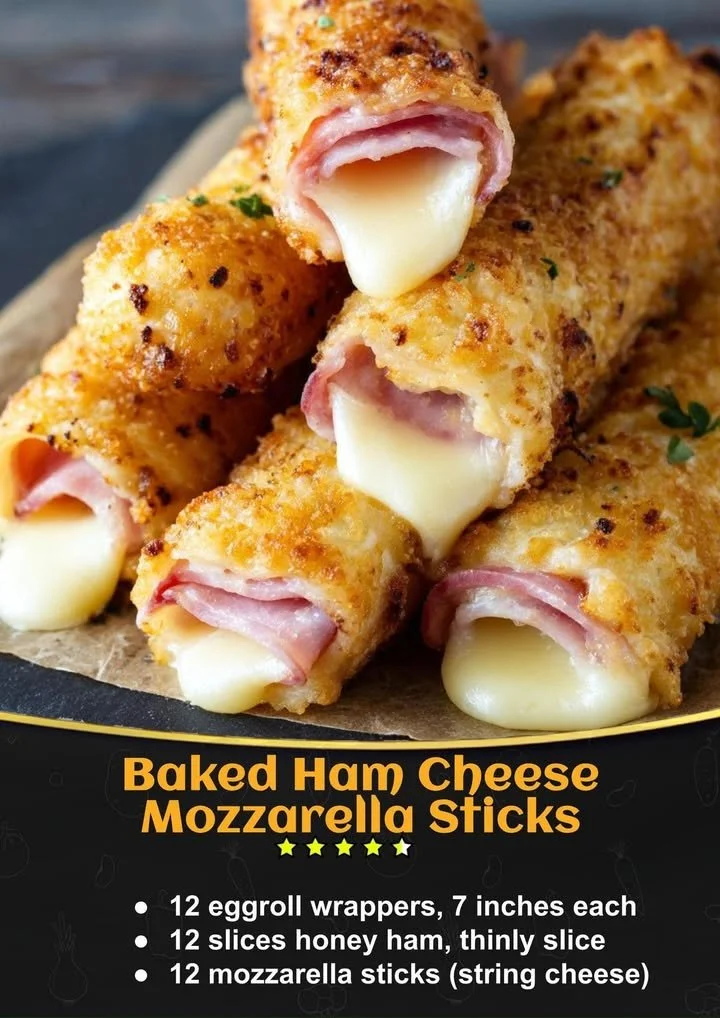 Baked Ham Cheese Mozzarella Sticks Baked Ham Cheese Mozzarella Sticks on a plate garnished with herbs