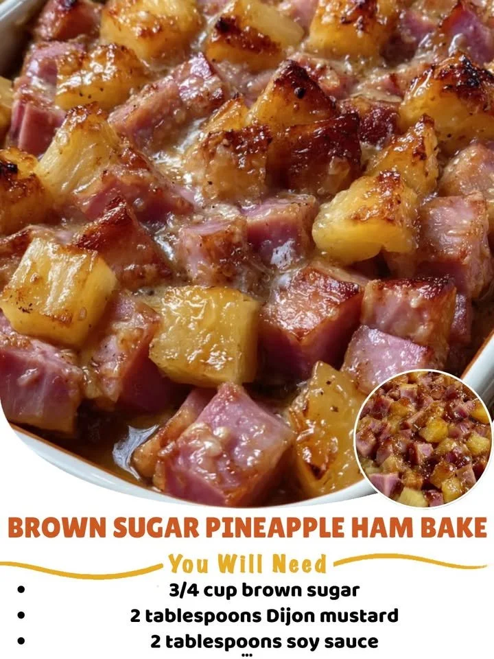 Delicious Brown Sugar Pineapple Ham Bake served on a festive table
