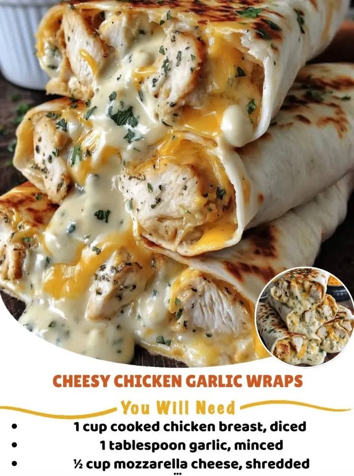 Cheesy Chicken Garlic Wraps Delicious cheesy chicken garlic wraps ready to be enjoyed.