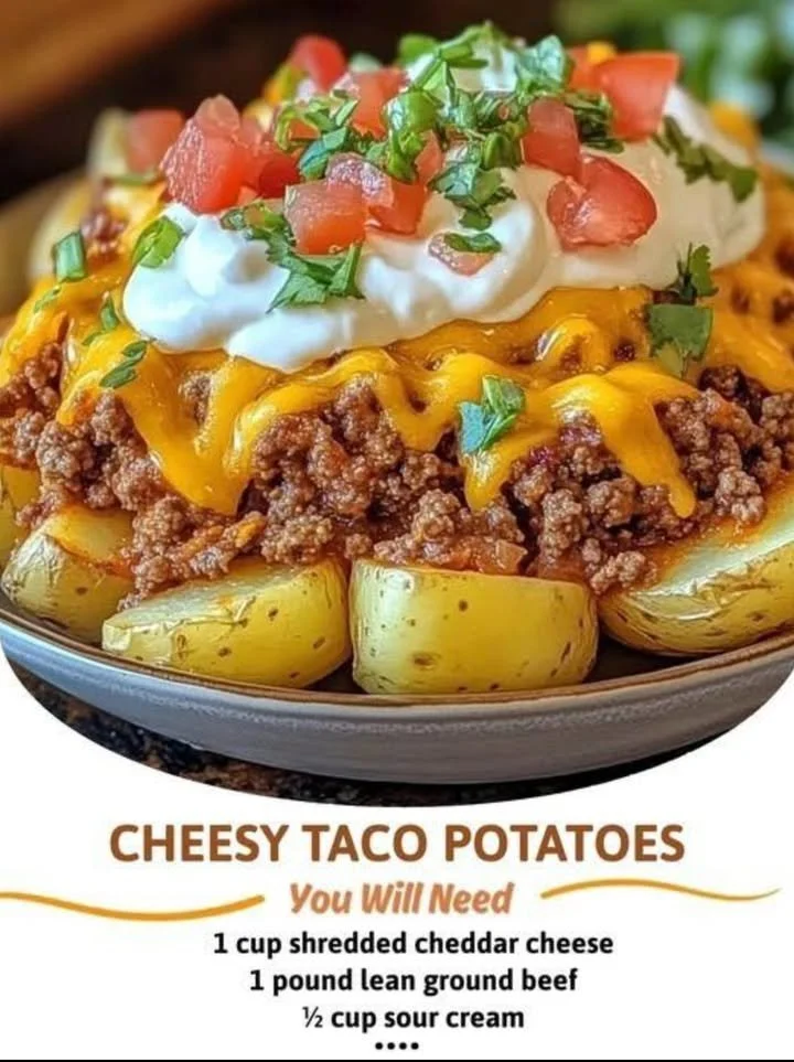 Delicious cheesy taco potatoes topped with cheese and spices