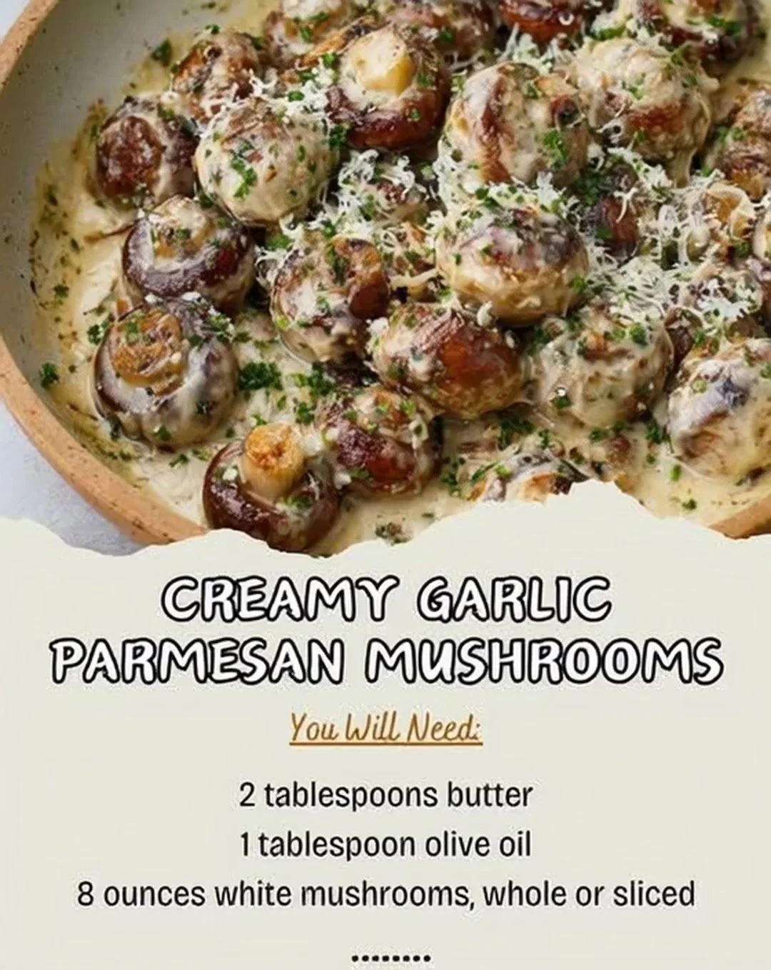 Creamy garlic parmesan mushrooms dish served in a white bowl