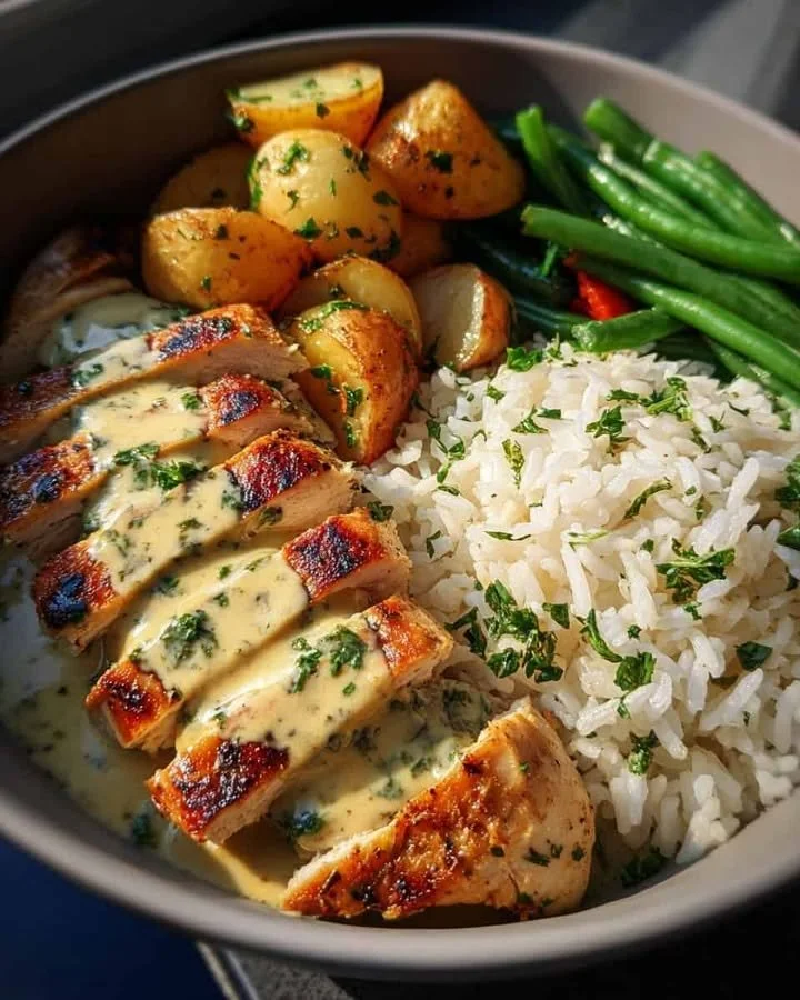Creamy Herb Chicken with Rice, Potatoes & Green Beans