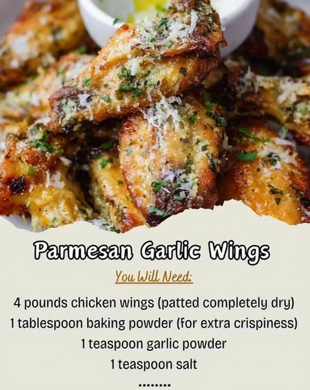 Crispy garlic parmesan wings garnished with fresh parsley