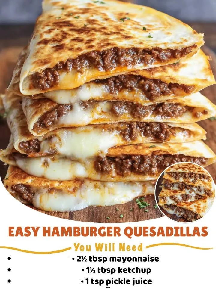 Easy Hamburger Quesadillas Cheesy hamburger quesadillas served on a plate with salsa and sour cream