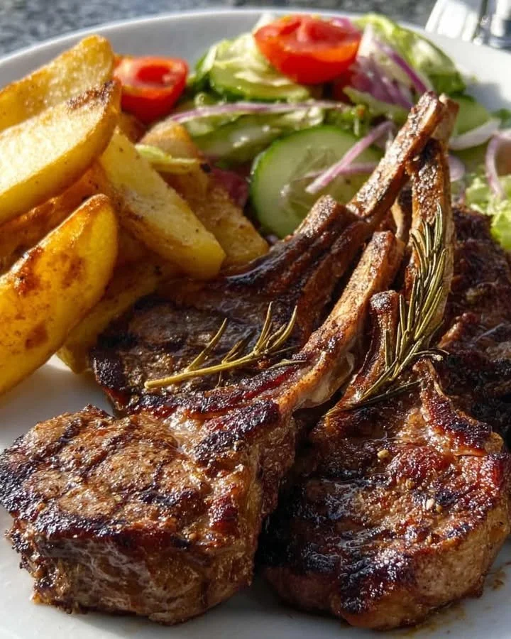 Herb-Grilled Lamb Chops with Golden Potato Wedges