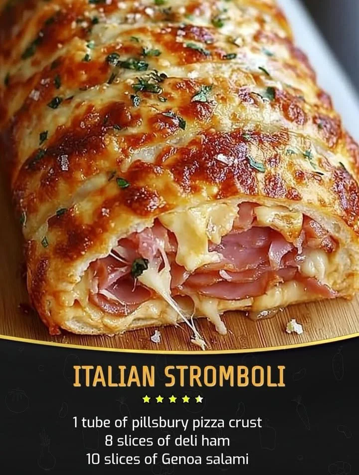 Delicious Italian Stromboli filled with rich meats and cheeses