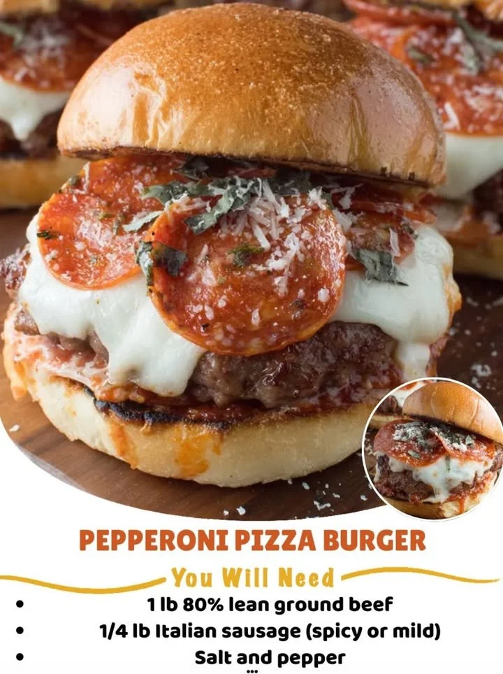 Delicious pepperoni pizza burger topped with cheese and pepperoni slices