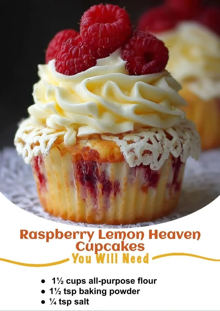 Raspberry Lemon Heaven Cupcakes Delicious Raspberry Lemon Cupcakes topped with fresh raspberries and lemon frosting