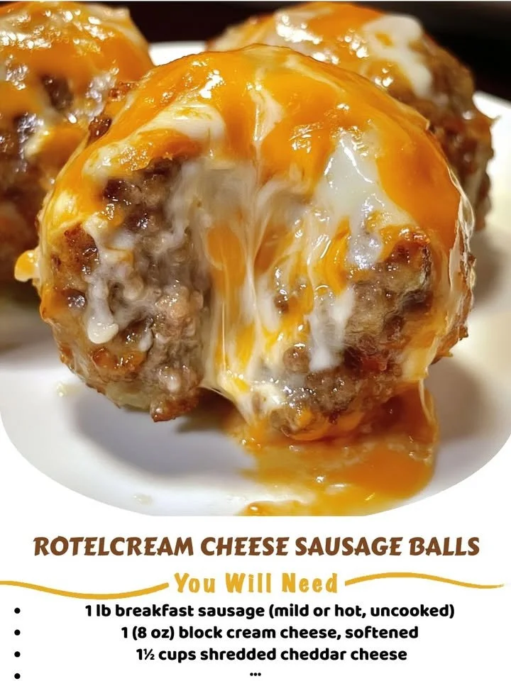 Rotel Cream Cheese Sausage Balls on a platter, perfect for parties.