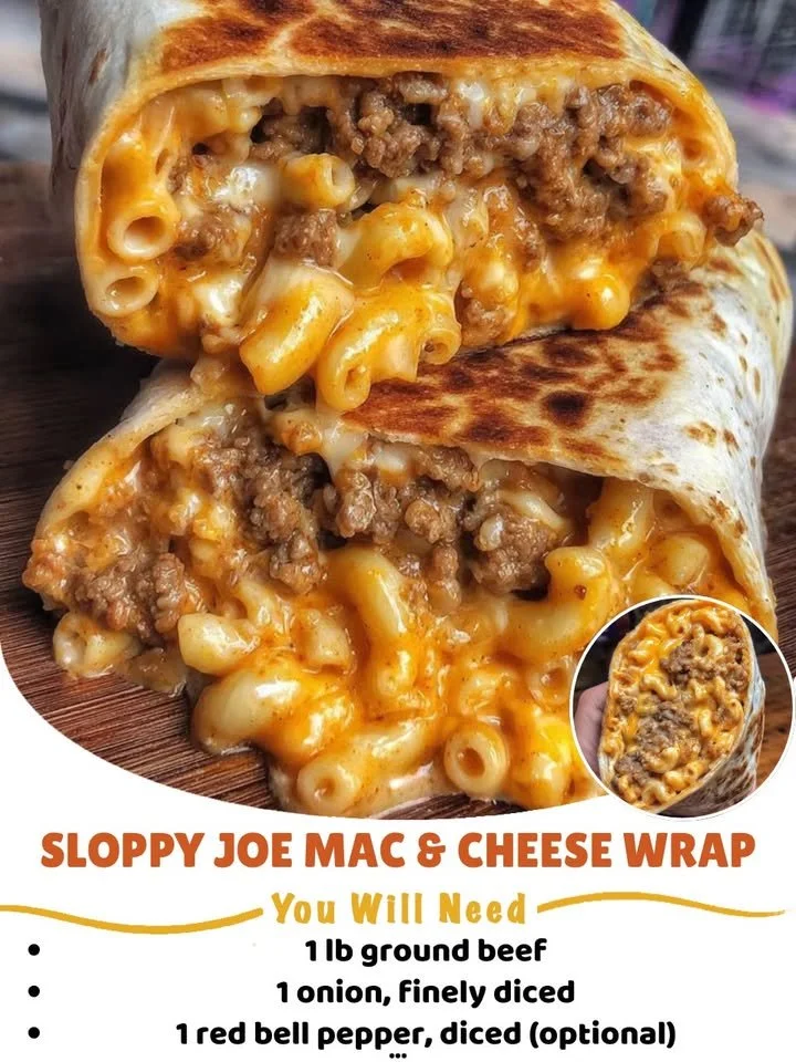 Sloppy Joe Mac & Cheese Wrap with melted cheese and savory meat