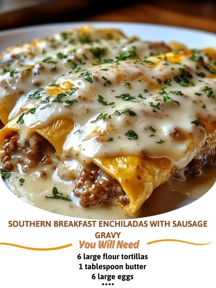 Southern Breakfast Enchiladas with Sausage Gravy Southern breakfast enchiladas topped with savory sausage gravy
