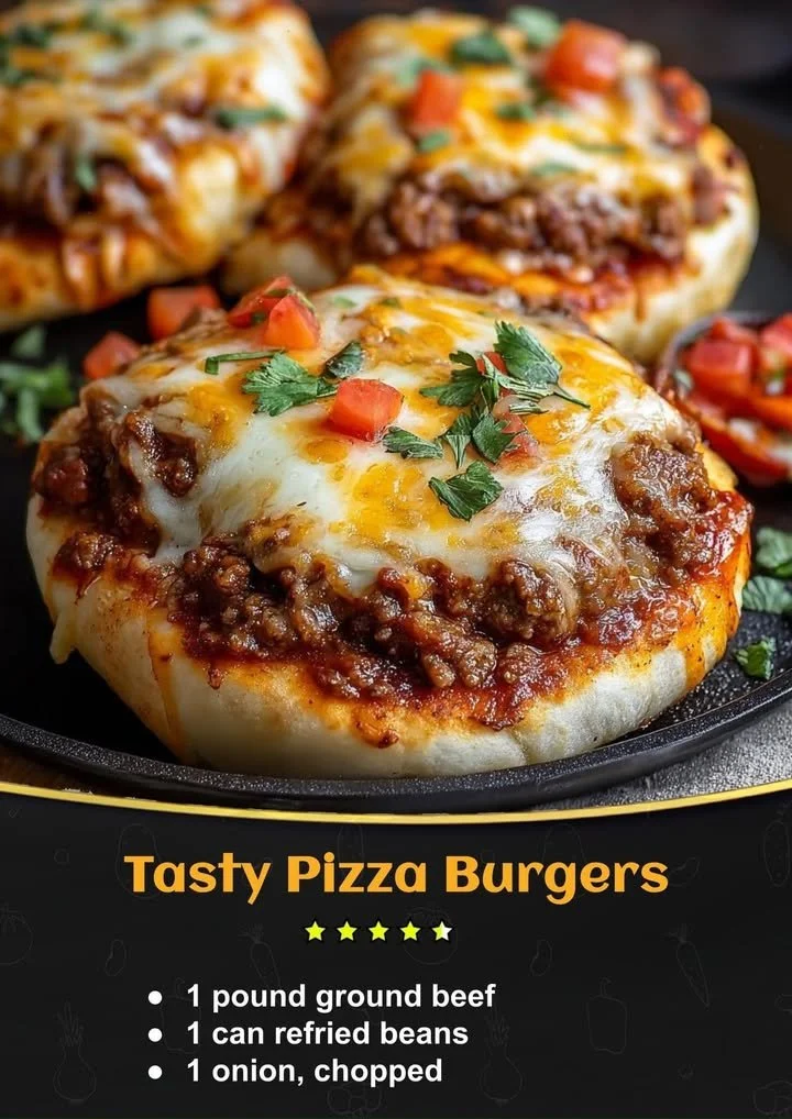 Delicious pizza burgers topped with melted cheese and fresh toppings