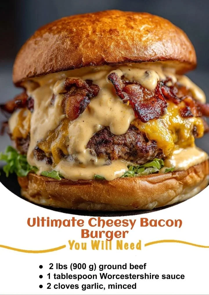 Ultimate Cheesy Bacon Burger with melted cheese and crispy bacon